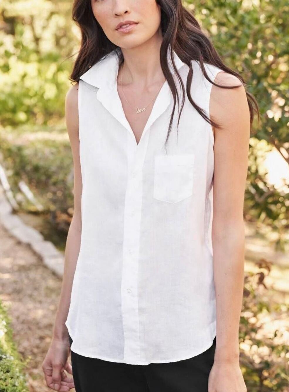 Frank & Eileen Fiona Woven Cotton Sleeveless Button Down White Blouse Small